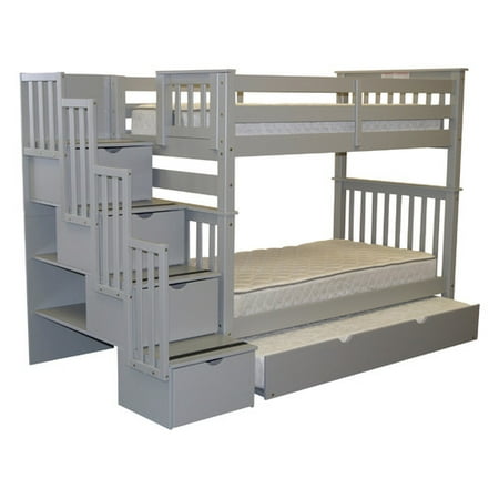 Bedz King Tall Stairway Bunk Beds Twin over Twin with 4 Drawers in the Steps and a Twin Trundle Bedz King Tall Stairway Bunk Beds Twin over Twin with 4 Drawers in the Steps and a Twin Trundle